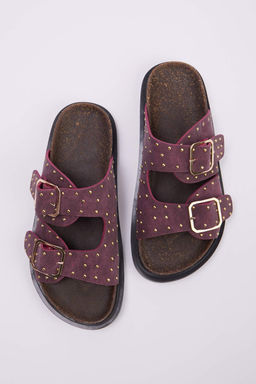 Bordo Nubuk Trok Detayl? Kad?n Terlik TAKSS26TE00001