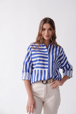 11351 Рубашка в полоску бело-голубая - Martichelli фото 8