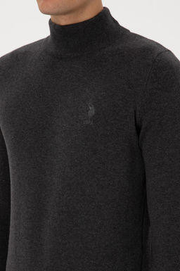 Erkek Slim Fit Yar_m Bo_azl_ Antrasit Melanj Basic Kazak - U.s. polo assn фото 7