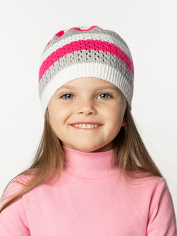 Шапка вязаная  "Полоска " малинасерый