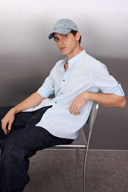 TRENDYOL MAN Koyu Yesil Slim Fit Basic Hakim Yaka Apoletli %100 Pamuklu Keten Gorunumlu Gomlek TMNSS20GO0188 - Trendyolmilla фото 44