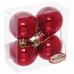 Цена за 4шт. Новогодние шары 5 см (набор 4 шт) "Глянец", красный