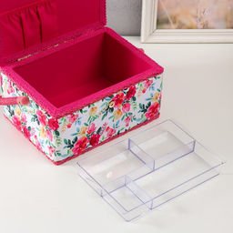 Шкатулка для рукоделия и шитья Акварельные цветы, хранение ниток, иголок, мелочи, 19?26?14.5 см