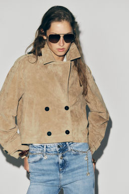 100% LEATHER SHORT TRENCH COAT