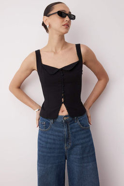 Trendyolmilla Ekru Fitted Arkadan Baglamal? Ask?l? Dokuma Bluz TWOSS25BZ00553