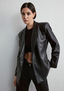 Suni Deri Siyah Blazer Ceket