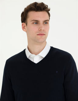 Lacivert Slim Fit V Yaka Basic Triko Kazak - Pierre cardin фото 2