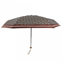 Зонт-мини механический Орнамент ткань эпонж (полиэстер) + черное УФ-покрытие, 6 лучей, д/купола 90см, 5 сложений, 17см в сложенном виде, механизм против ветра, пластмассовая ручка, цвет черный, коричневый кант, 225гр (Китай) - Домашняя Мода фото 2