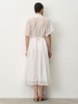 Платье из тенселя 90501 белое в горошек