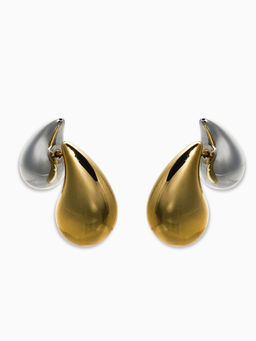 Цена за 2 шт. Серьги "Капли Бо" двойные, цвет серебристо-золотой