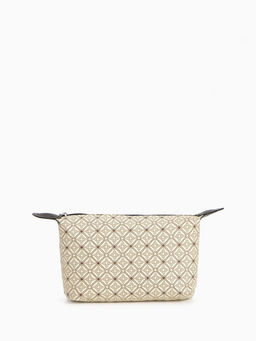 Косметичка простая на молнии, средний размер, с орнаментом, бежевая