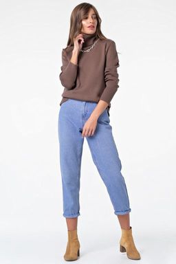 Водолазка вязаная с длинным рукавом из шерсти кофейная