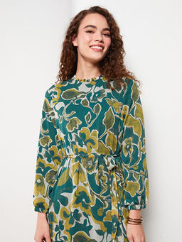 F?rf?rl? Dik Yaka Desenli Uzun Kollu Elbise