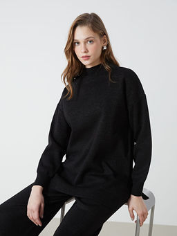 Yar?m Bal?k?? Yaka Parlak G?r?n?ml? Kad?n Triko Tunik