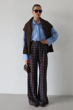 Kahverengi Ekose Wide Leg Pantolon TWOAW26PL00173