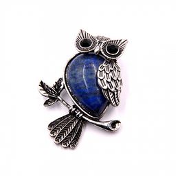 Брошь Сова с камнем Лазурит денежный магнит 3,5х4,5см