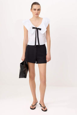 Beyaz Fiyonk ve F?rf?r Detayl? Poplin Dokuma Bluz TWOSS26BZ00398 - Trendyolmilla фото 2