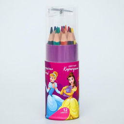 Цветные карандаши, 12 цветов, в тубусе, «Принцессы»