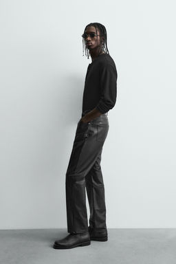 LEATHER-EFFECT STRAIGHT-LEG TROUSERS - Zara фото 3