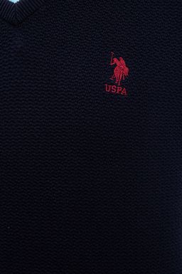 U. S. Polo Assn / Мужской темно-синий вязаный свитер с v-образным вырезом Basic - U.s. polo assn фото 5