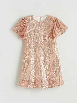 Bisiklet Yaka Pul ??lemeli K?z ?ocuk Elbise