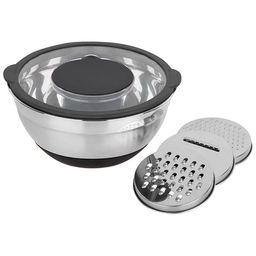 Миска 4,5 л AMARENA из нерж стали с сил антискользящим дном с крышкой-тёркой (3 тёрки в комп) 108660