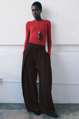 PANTAL?N WIDE LEG ZW COLLECTION / Marr?n