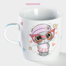 Кружка детская Доляна «Котик», 230 мл, керамика, белая