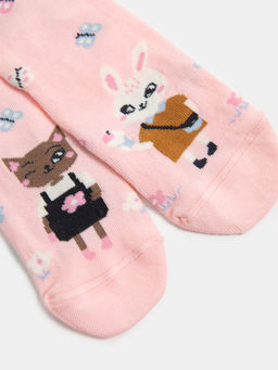 Цена за 5 пар! Носки детские розовые с рисунком в виде зайчика и котика - Mark formelle фото 4