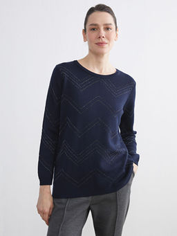 Bisiklet Yaka Desenli Kad?n Triko Kazak