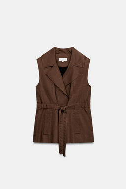 CHALECO CON LINO CINTUR?N / Marr?n - Zara фото 2