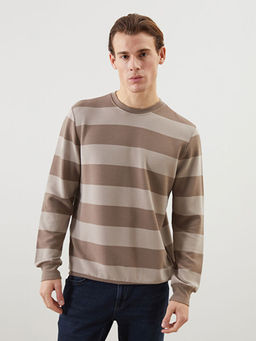 Bisiklet Yaka Uzun Kollu ?izgili Erkek Sweatshirt