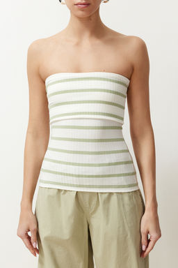 Yesil Cizgili Straplez Fitilli Esnek Orme Bluz TWOSS24BZ00475 - Trendyolmilla фото 4