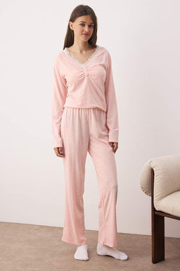 Pembe Pamuklu Dantel Detayl? Orme Pijama Tak?m? THMAW26PT00051