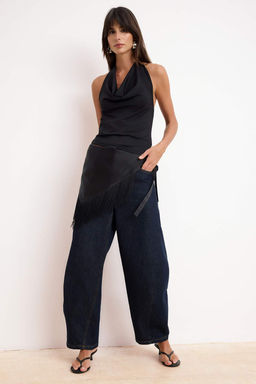 Siyah Fitted/Vucuda Oturan Boyundan Baglamal? Kolsuz Poliamid Orme Bluz TWOSS26BZ00463 - Trendyolmilla фото 2