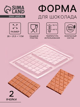 Цена за 3 шт. Форма для шоколада Плитка, пластик, 26.8?21?1 см, 2 ячейки 17?10 см, прозрачная