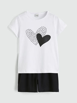 Bisiklet Yaka Bask?l? K?z ?ocuk Ti??rt ve ?ort