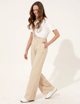 Bej Dad Fit Kanvas Pantolon