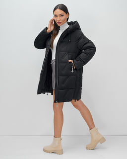 Куртка зимняя женская классическая с капюшоном черного цвета 7671Ch - Visdeer фото 13