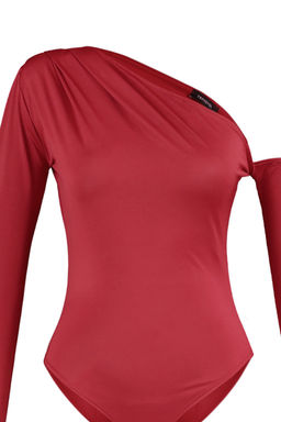 Bordo Asimetrik Yaka Uzun Kollu Esnek Alttan C?tc?tl? Orme Body TWOAW22BD0080