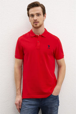 Мужская красная базовая футболка с воротником-поло Неожиданная скидка в корзине