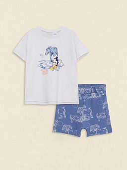 Bisiklet Yaka K?sa Kollu Mickey Mouse Bask?l? Erkek Bebek Ti??rt ve ?ort 2li Tak?m