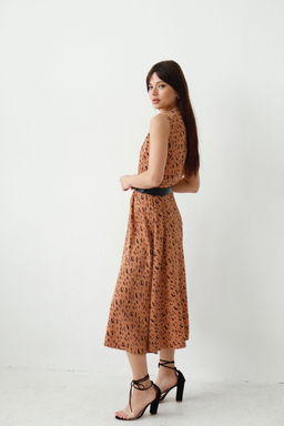 Martichelli Шёлковое платье, как из к/ф Красотка, светло-коричневое с принтом  фото 13