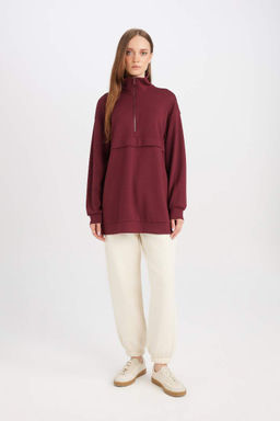 Толстовка-туника с высоким воротником и молнией стандартного кроя - Defacto фото 2
