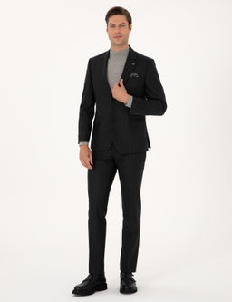 Antrasit Slim Fit %100 Y_n _izgili Tak_m Elbise
