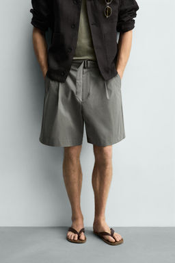 BERMUDA RELAXED FIT PLIEGUES CINTUR?N / Khaki - Zara фото 2