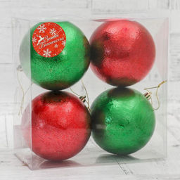 Ёлочные игрушки Калисса, шары новогодние, d=10 см, набор 4 шт., красный/зелёный - Зимнее волшебство фото 2