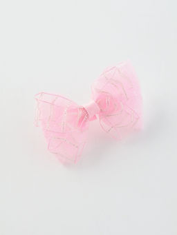 Цена за 6 шт. Бант для волос на резинке «Бантик», хрусталь полосы, 11 см, розовый