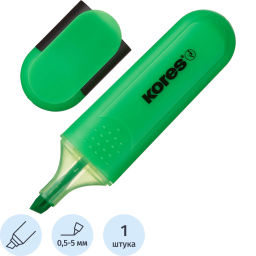 Маркер текстовыделитель Kores BRIGHT LINER PLUS, скош нак, 0.5-5 ммзелен  фото 2