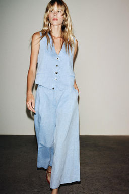 LINEN BLEND WAISTCOAT JUMPSUIT - Zara фото 10